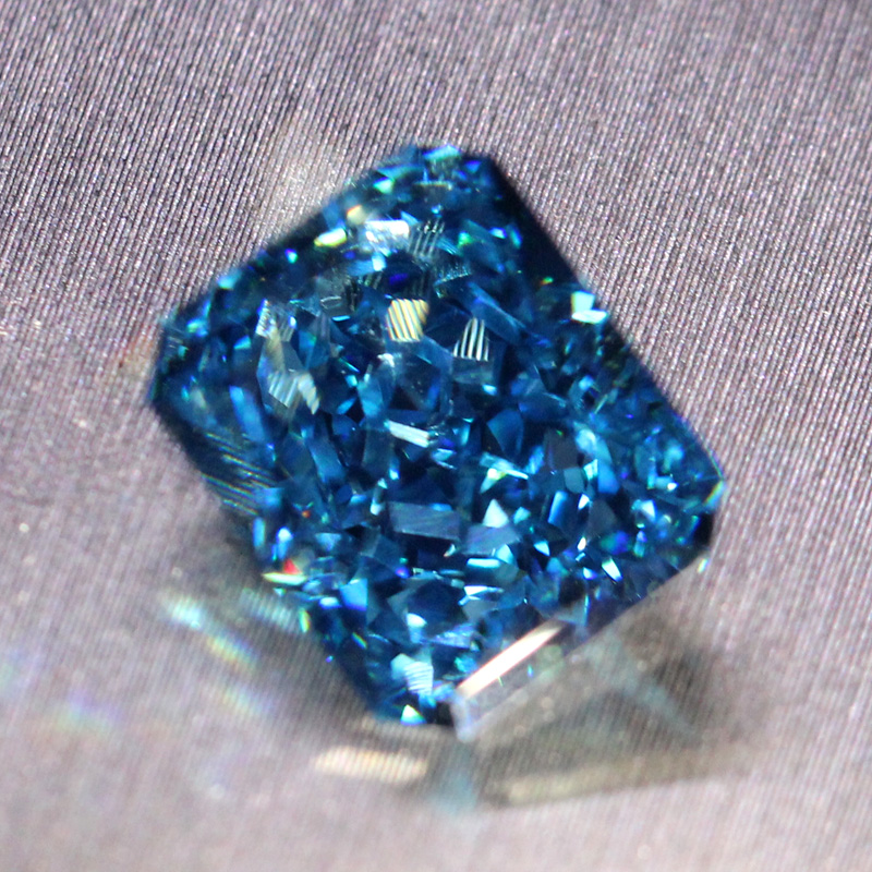 长方形雷迪恩冰花切工深蓝钻裸石高碳钻蓝光戒面戒指项链定制镶嵌长方