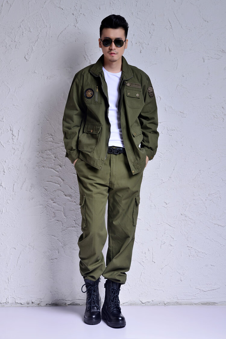 迷彩服春秋棉迷彩服套装户外耐磨帆布劳保工作服电焊防烫工装军绿上衣