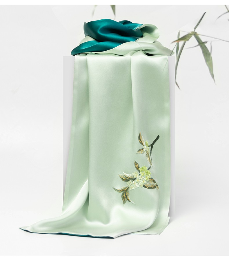 织锦楼真丝苏绣围巾女春秋季新款手工刺绣桂花围巾桑蚕丝丝巾女杭州