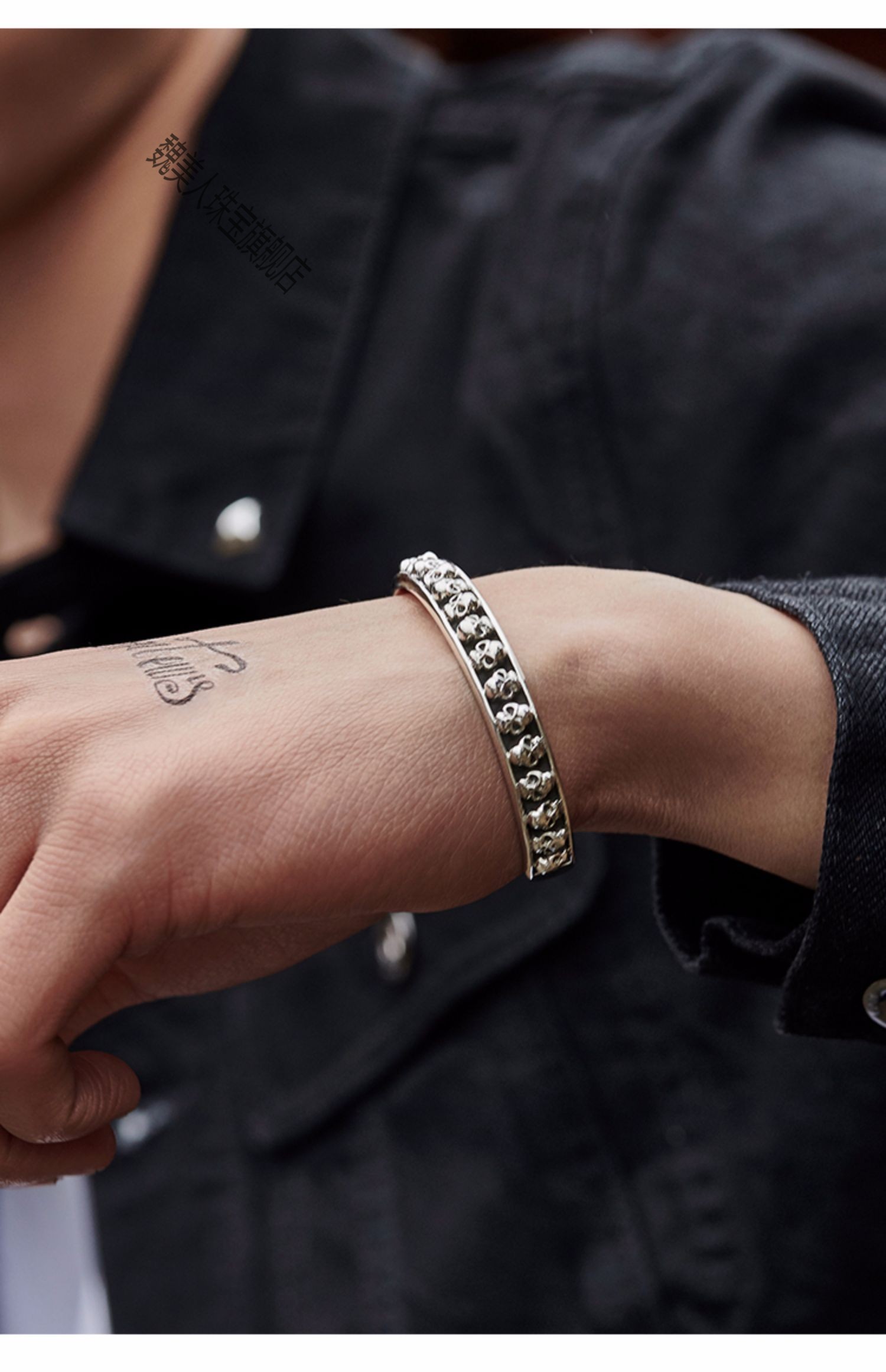 老凤凰情人节礼物s925银手镯男潮个性时尚欧美霸气骷髅头手镯开口镯子