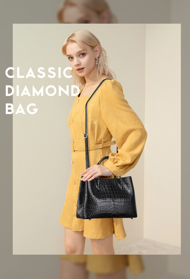 卡梵蒂鳄鱼皮手提包女包2021新款潮大容量水桶包奢侈品单肩斜挎包黑色