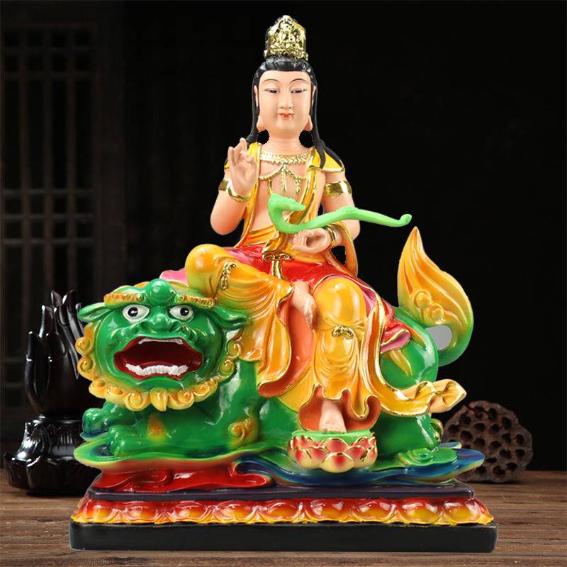 angbao)文殊菩萨佛像普贤普萨摆件居供奉树脂文殊普贤坐骑神像hxm8643