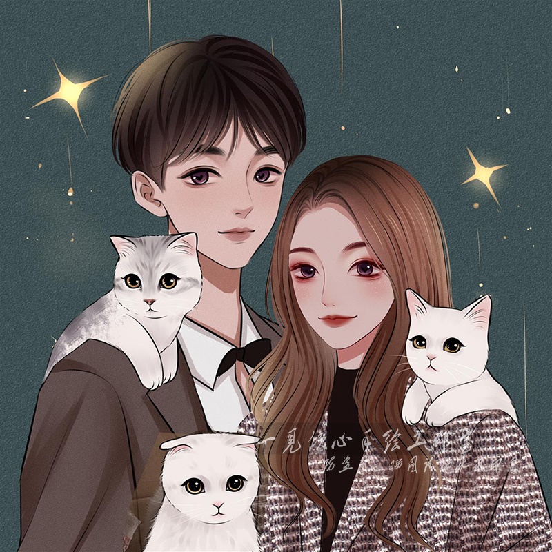 达趣格 水彩情侣手绘头像定制真人照片画头像漫画微信头像画师约稿