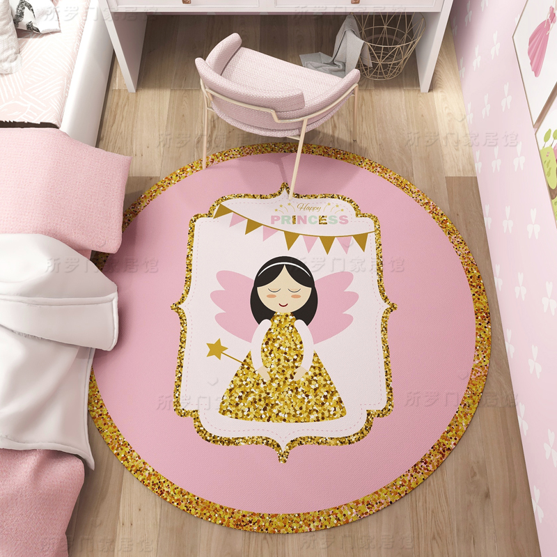 2022新款地毯圆形卧室女孩 卡通粉色美人鱼公主圆形地毯女孩儿童房