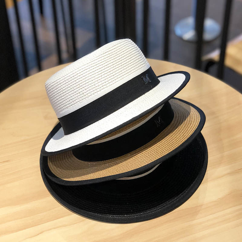 礼貌帽平顶小檐草帽子女夏天遮阳防晒草编凉帽网红夏季时尚英伦礼帽