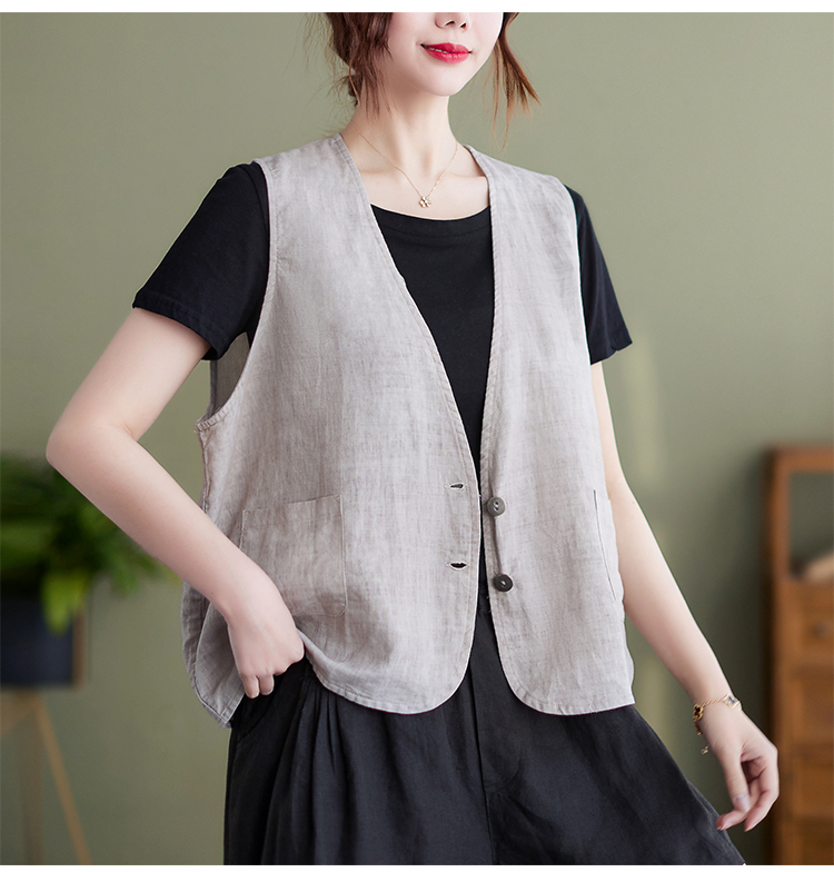 精品好货棉麻马甲小外套女夏季薄款宽松大码外穿无袖坎肩百搭亚麻马夹