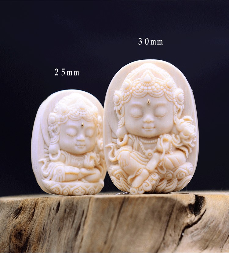 顶盈猛犸象牙雕刻绿度母白宝宝佛吊坠平安观音菩萨治愈系摆件白度母