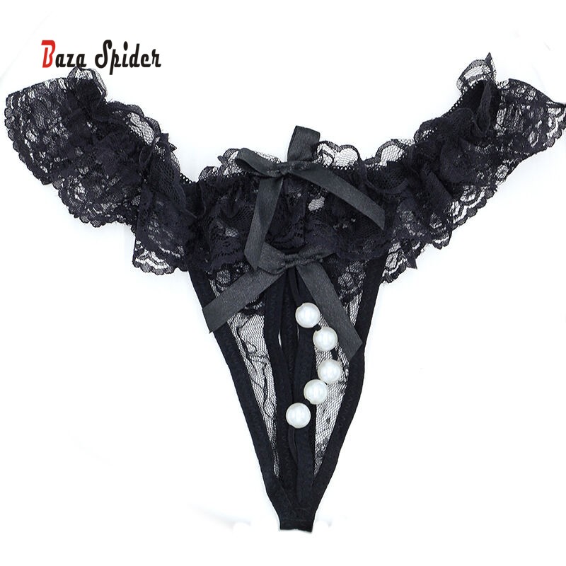 sinihuaji丁字裤女带珠珠性感内裤网纱薄日系诱惑t裤低腰开裆粉红色