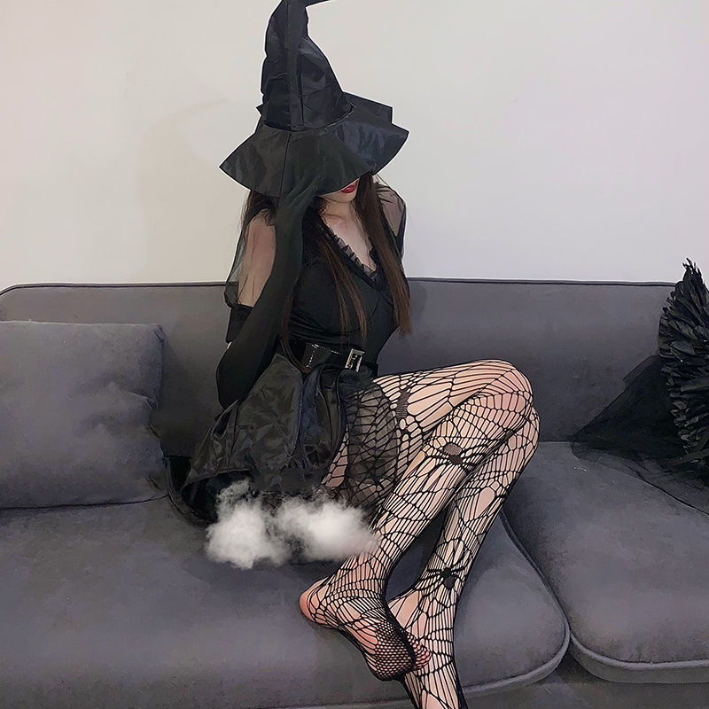 masmr暗黑蜘蛛渔网袜jk黑丝瘦腿秋季辣妹性感美腿镂空一体打底连裤袜