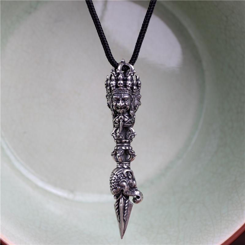 仁尼 原创设计925银三面金刚橛降魔杵法器秽迹金刚杵项链吊坠金刚镢男