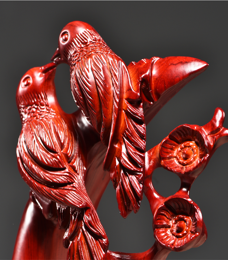 刺史红花梨木雕喜上眉梢摆件实木质根雕喜鹊红木家居装饰乔迁结婚礼品