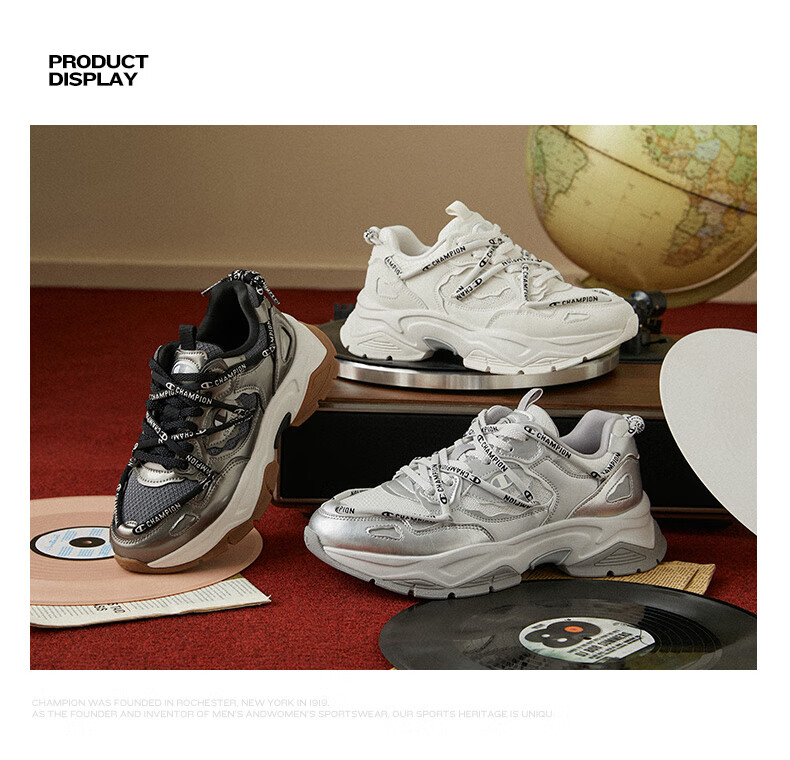 Champion American Dad Shoes for Women And Men, Casual Fashion Korean-Style Thick-Soled Height-Increasing Dad Shoes 24FWC12 Deep Silver 14