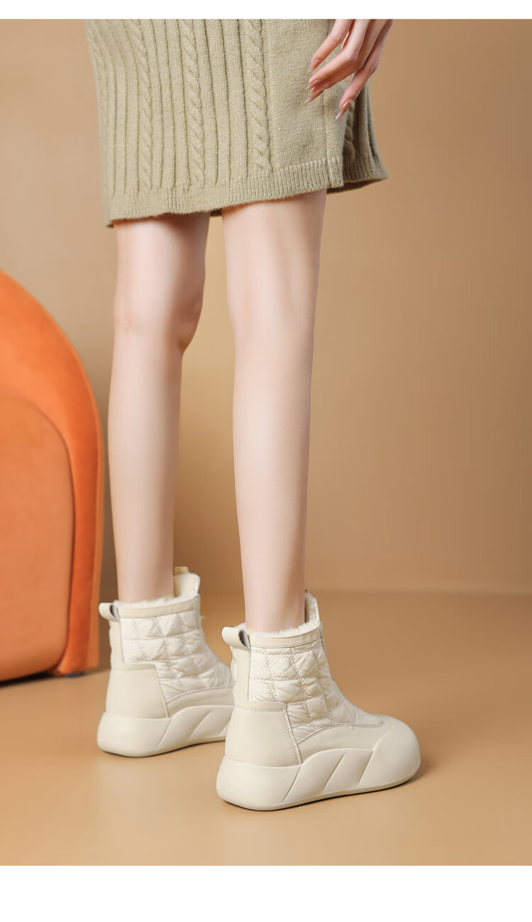 DAPHNE Winter Warm Thick-Soled Non-Slip Furry Snow Boots Northeast Cotton Short Boots Apricot 38 3