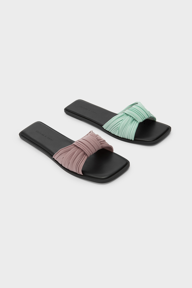 charles&keith21夏新品ck1-70580154女士褶皱扭结设计平底凉拖鞋