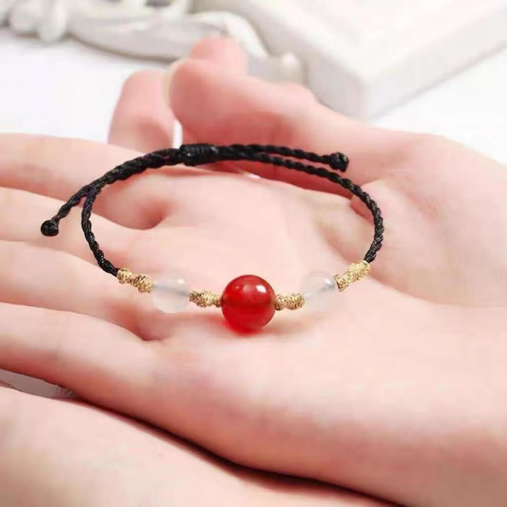 周大福同款红玛瑙项链女足金999金珠编绳手链网红情侣黄金转运珠礼