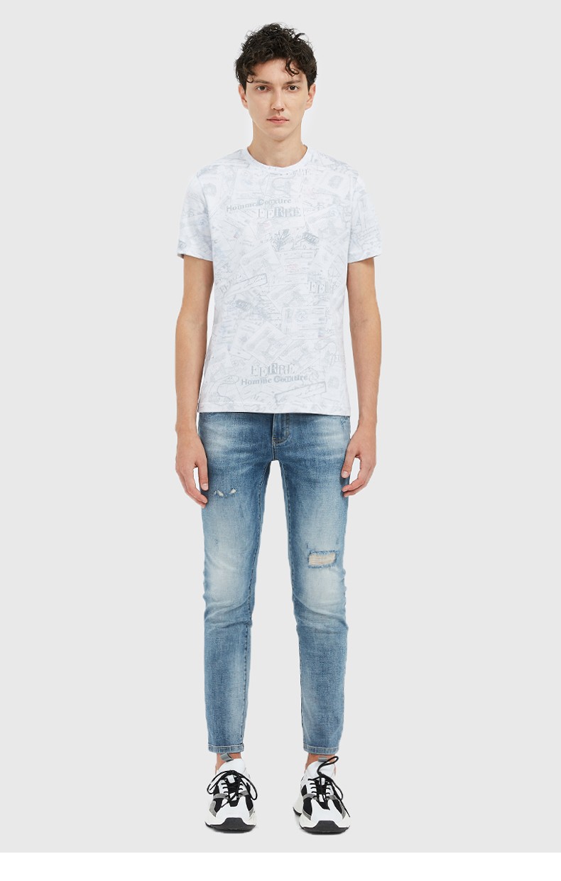 ferre费雷奢侈品意大利男装个性圆领短袖t恤男士宽松渐变撞色半袖特许