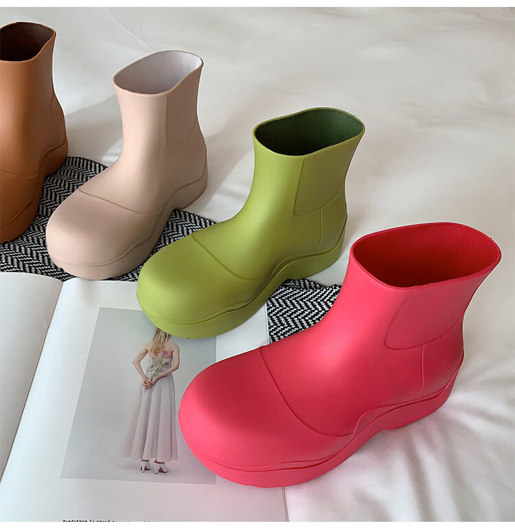 网红mona同款马1丁靴 阿希哥mona网红同款jw bv圆头雨靴雨鞋厚底短靴