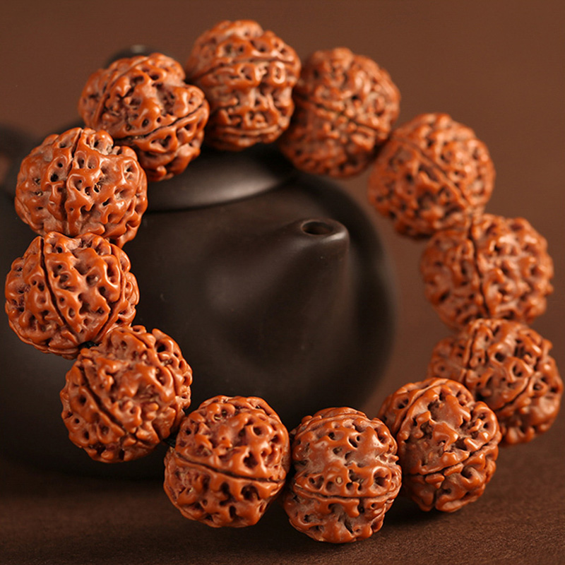 金刚菩提手串 尼泊尔菩提子5瓣爆肉双龙纹原籽盘串大尺寸文玩男女士