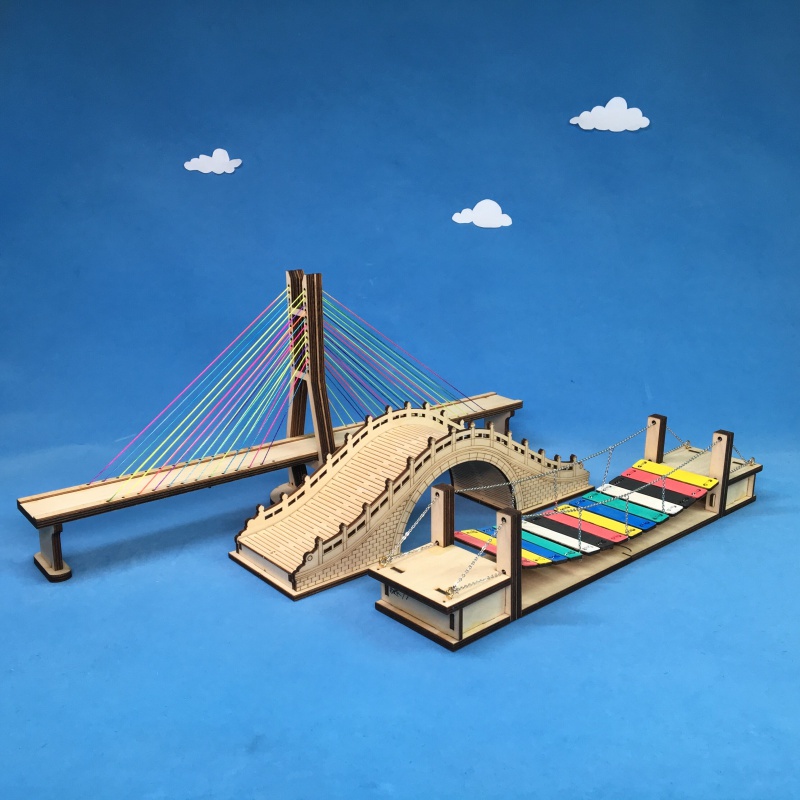 港珠澳大桥模型手工制作木制桥模型儿童拼装积木拼图桥梁套材料教学