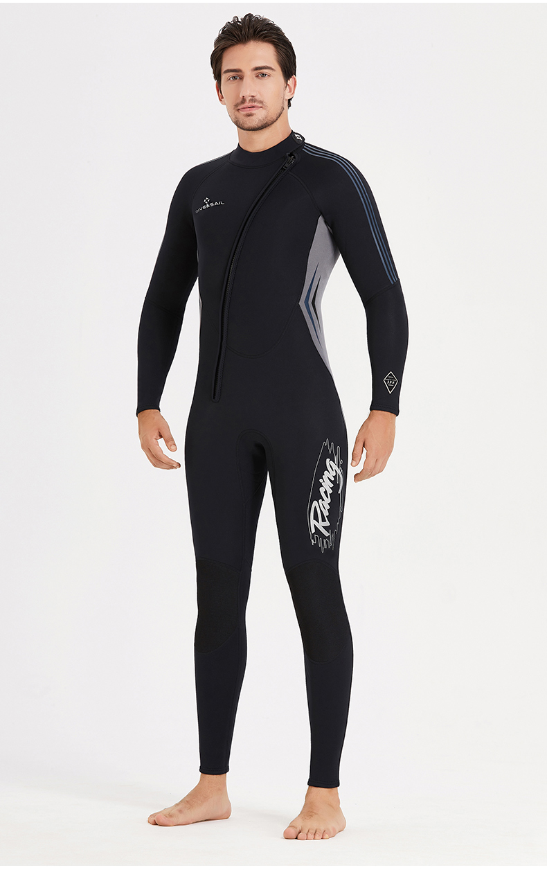 潜水服5mm男保暖防寒3mm连体冬季加绒专业深潜冲浪湿衣3mm黑色连帽不