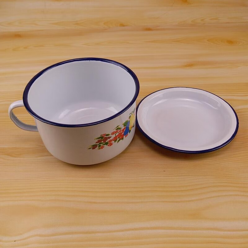 搪瓷缸搪瓷杯带盖老式搪瓷饭缸老式搪瓷快餐杯怀旧茶缸泡面碗保鲜盒带