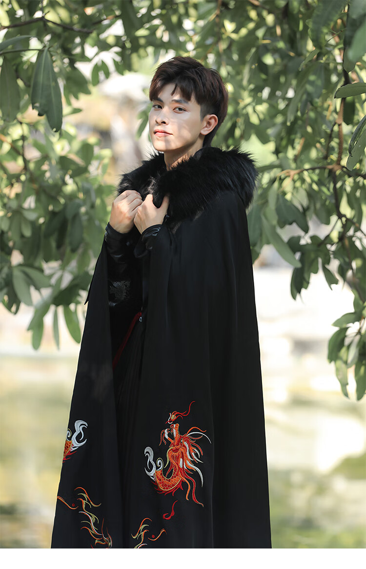 汉服男秋冬古装加长斗篷披风重工绣花古装斗篷男士汉服武侠中国风毛呢