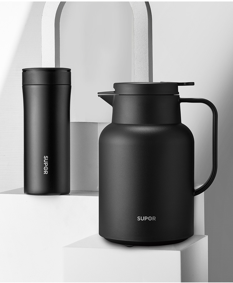 苏泊尔(supor)保温杯男女士316l不锈钢带茶滤水杯商务杯子玻璃内胆