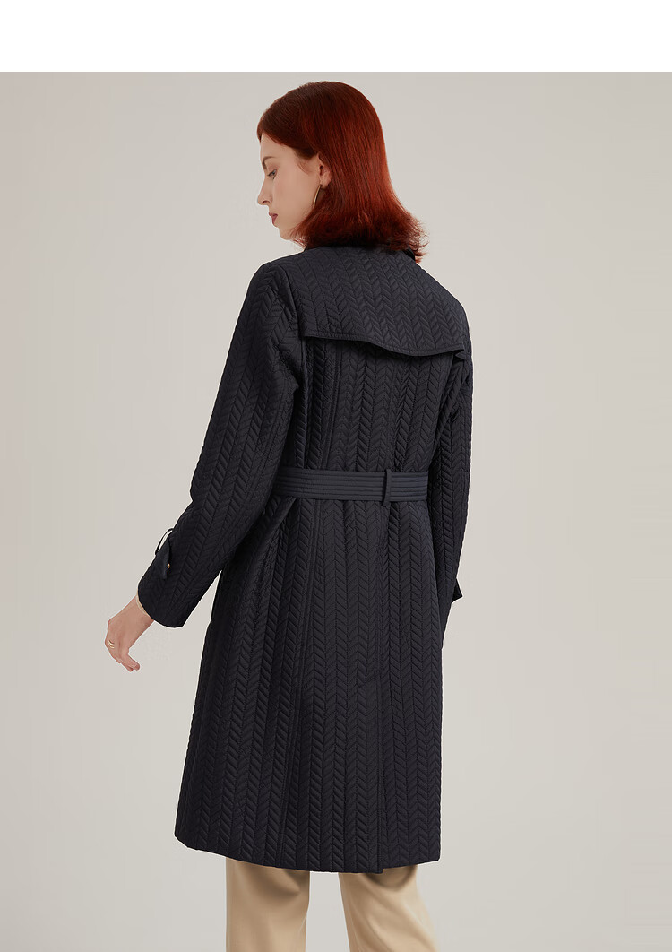 finity藏青色棉衣棉服2022年秋冬季新款简约气质中长款保暖外套女