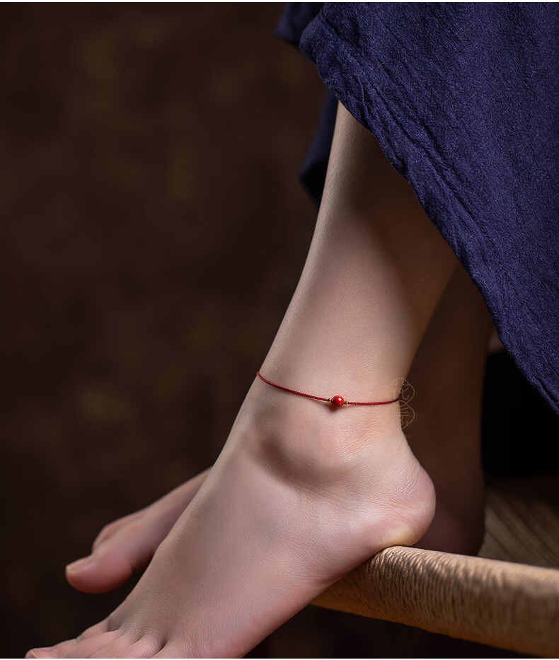 女生戴脚上的真朱砂好运珠脚链女红绳2021新款天然本命年手绳手串高级