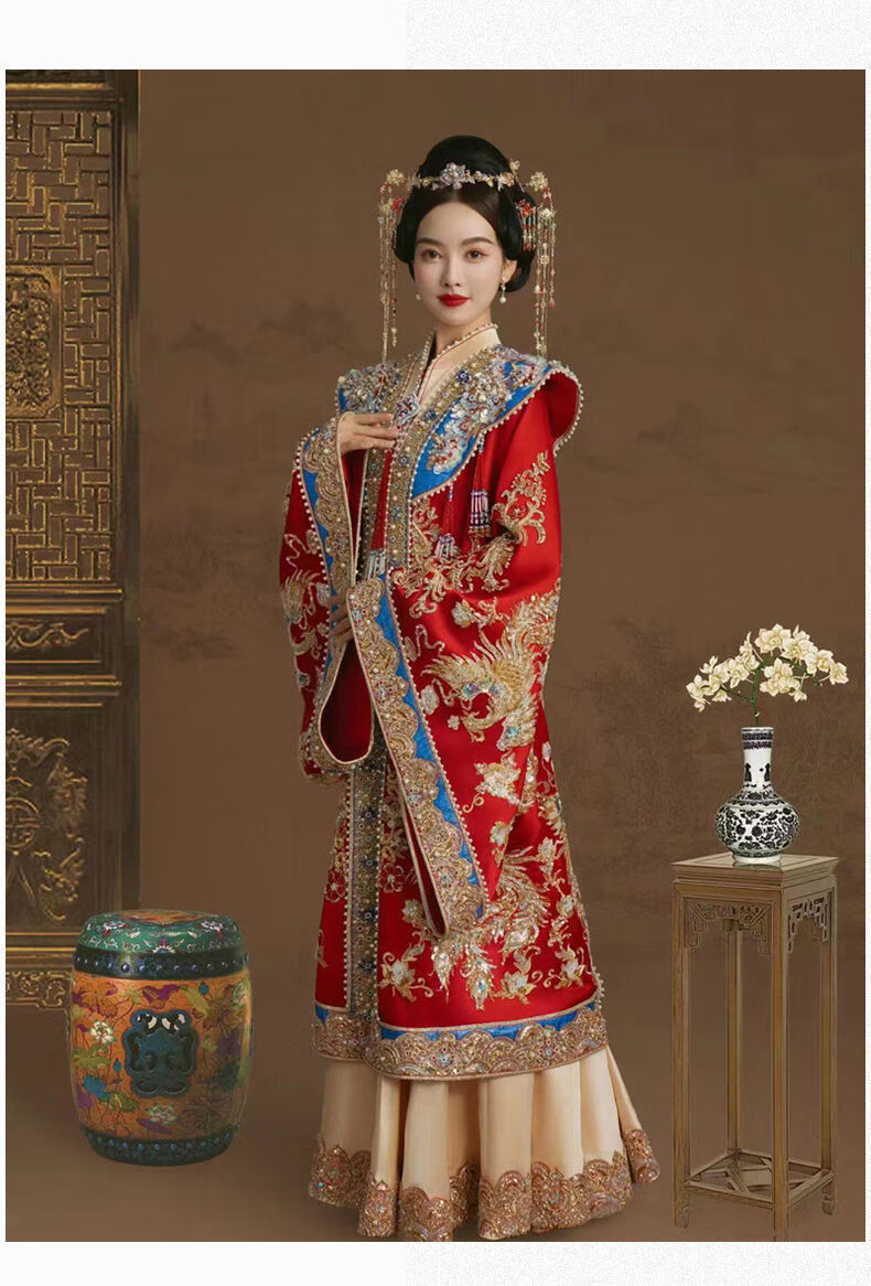婚纱新中式秀禾服新娘2022新款明制汉服高端婚服结婚中式嫁衣凤冠霞披
