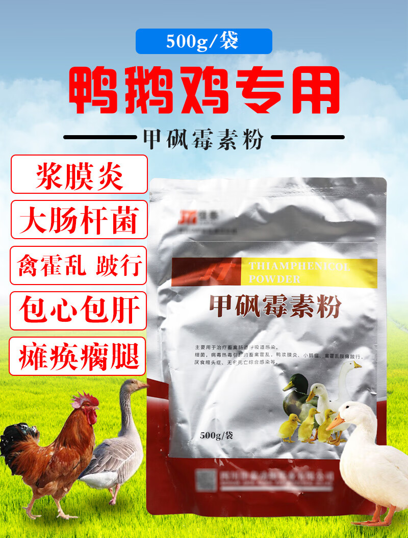 甲砜霉素粉兽用药粉鸭疫康大肠杆菌鹅重症鸡药大全鸭浆膜炎药1袋