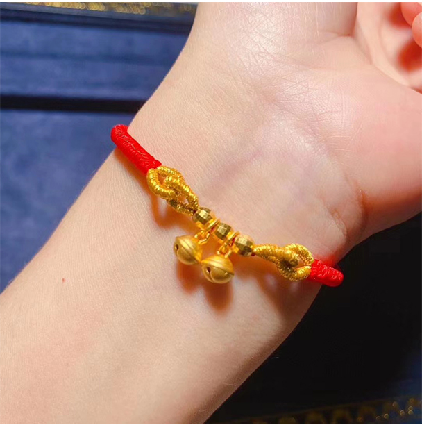 宫之瑄黄金小铃铛手链红绳编织手绳999足金脚链女婴儿宝宝满月金饰