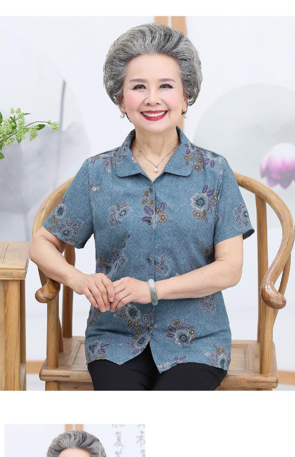 老奶奶短袖带领奶奶装中老年人妈妈有领上衣太太老人夏天衣服橘色l90