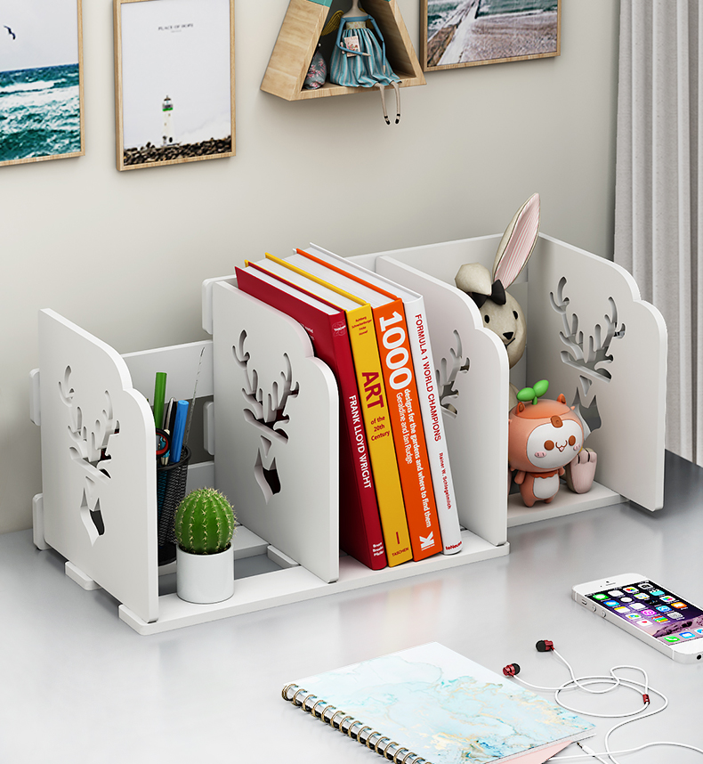 小型书架桌上学生儿童办公室收纳盒书立文件架天蓝色一体书架无需安装