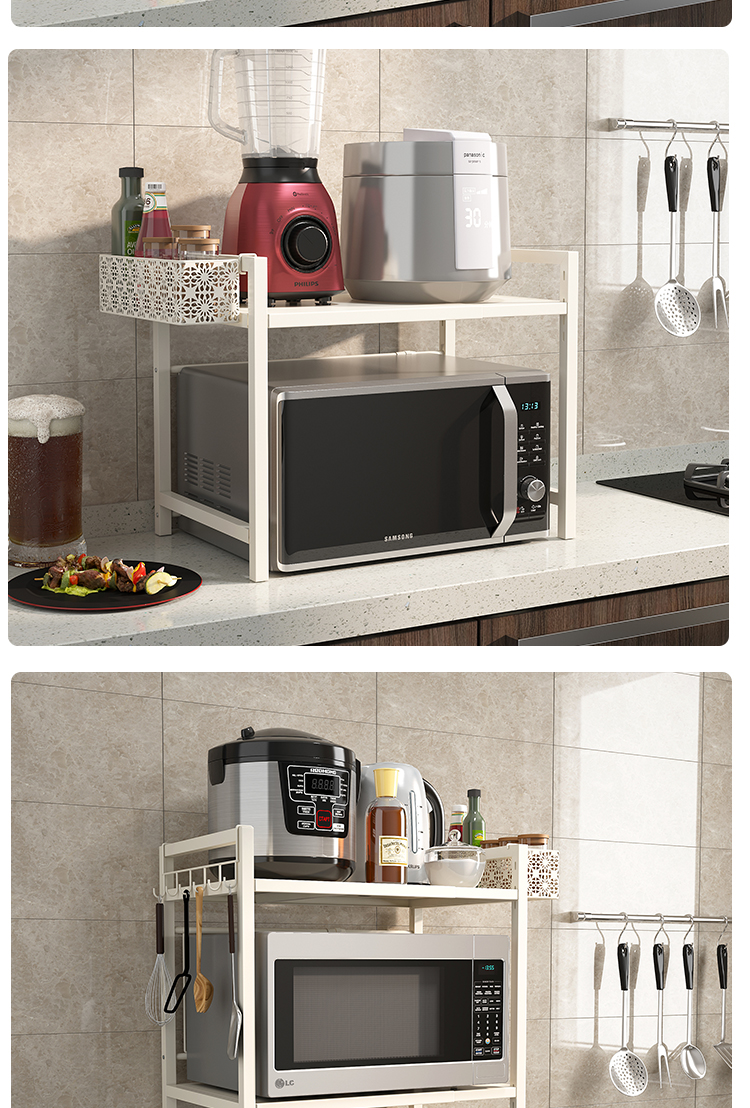 可伸缩微波炉置物架厨房置物架烤箱架收纳家用双层台面桌面多功能传统