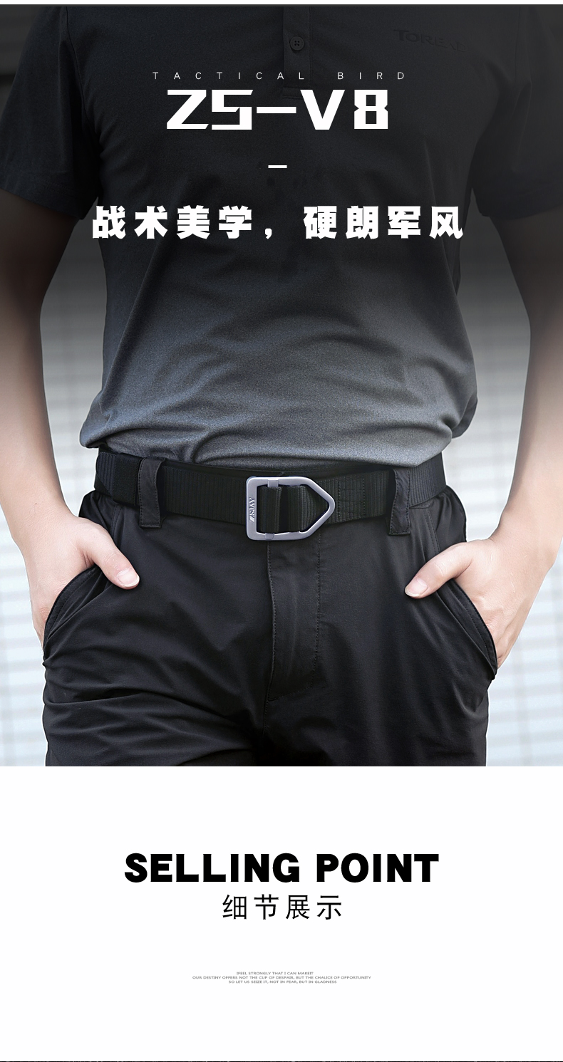 战术鸟子弹头高端户外尼龙腰带速干裤休闲皮带男帆布武装裤带v8黑色