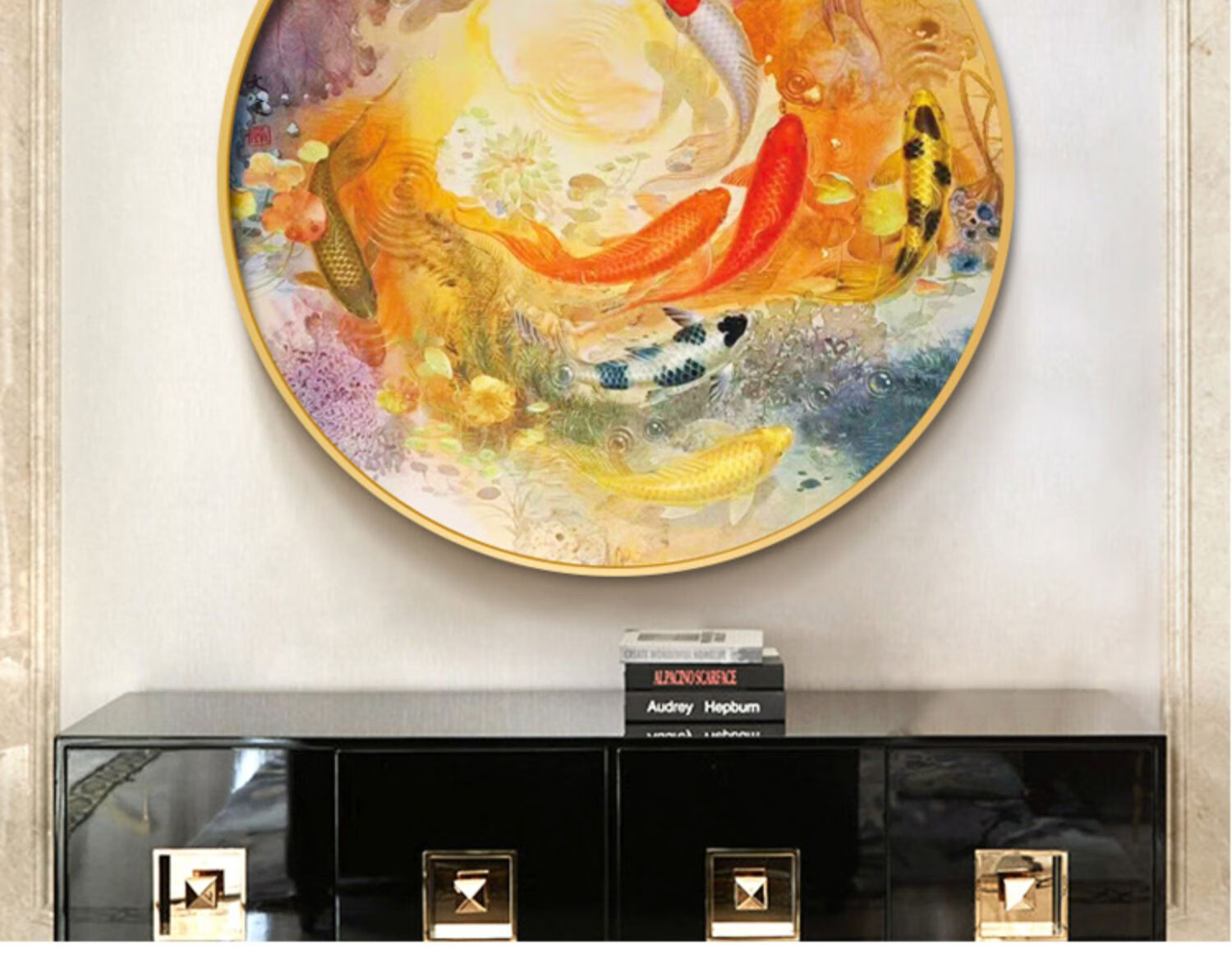 戴誉手绘油画名家中美协吴文健九鱼图客厅玄关廊道沙发挂画锦鲤装饰画