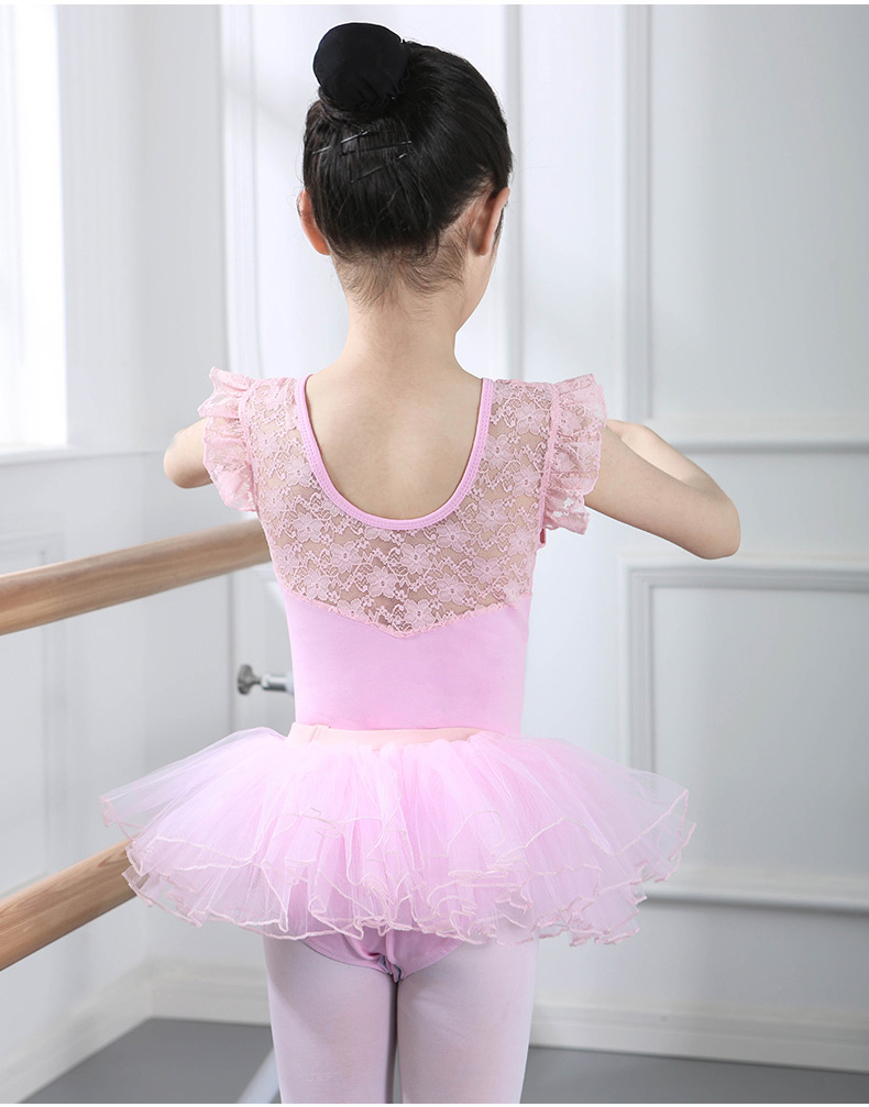 莎枚可 儿童舞蹈服女练功服夏季女孩芭蕾舞女童考级服短袖体操服粉色