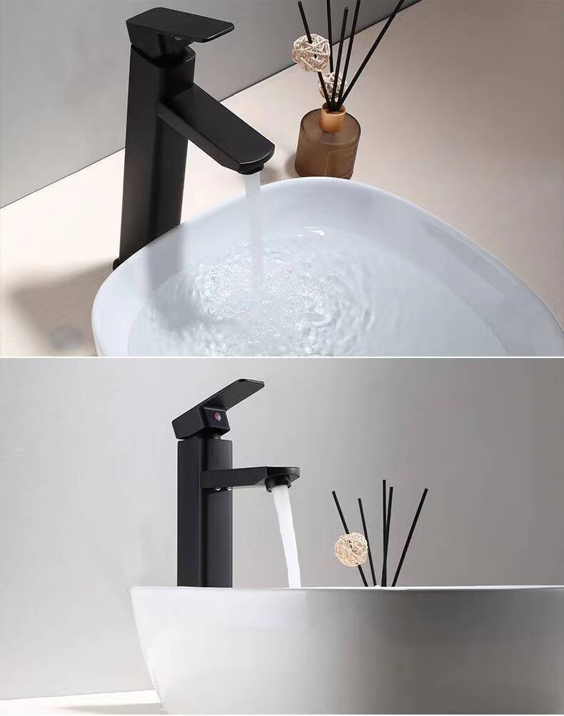 科勒洗脸面盆冷热抽拉式提拉下水三四件套浴室柜分体黑色单孔水龙头