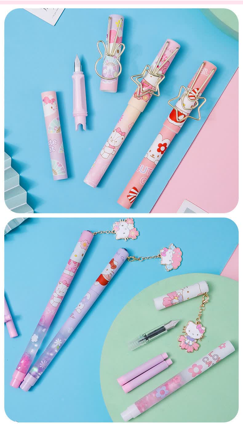 小郎人流沙钢笔女生可爱网红hellokitty咪小学生用三年级墨囊刚笔