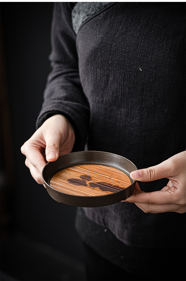 梅鹿竹锡合金壶承仿古茶海功夫茶具配件干泡盘茶壶垫云妃竹锡合金茶承