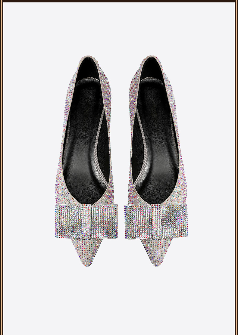 豪雅森奴水钻鞋蝴蝶结2022春季新款女鞋百搭尖头套脚单鞋银白色2cm34