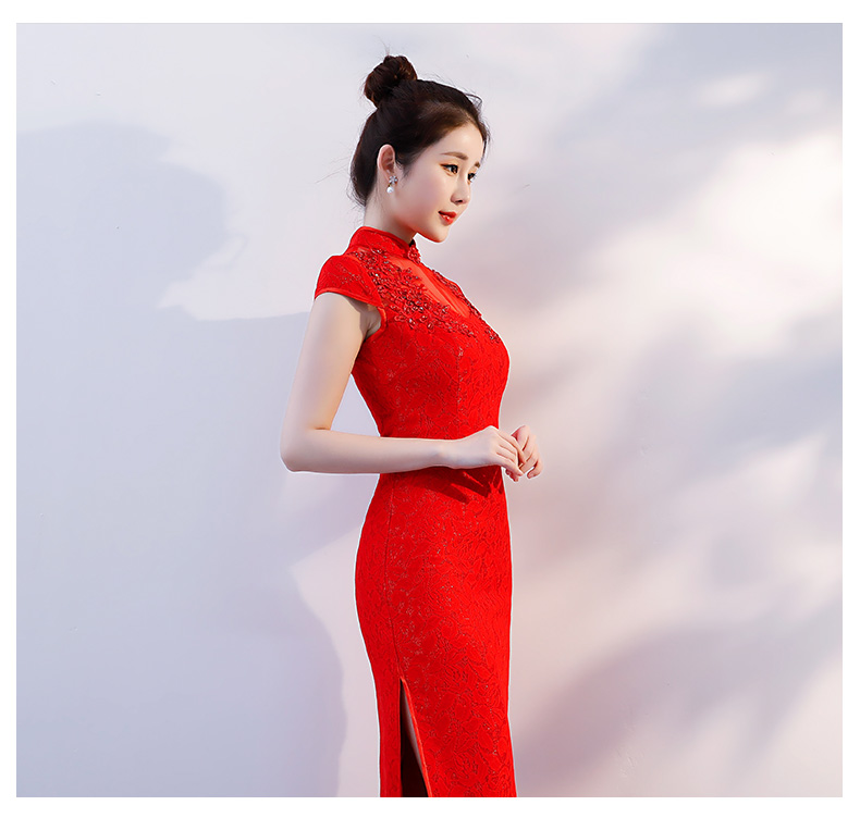 礼仪服装女迎宾小姐服中式新娘旗袍敬酒服长款服中国风红色结婚礼服