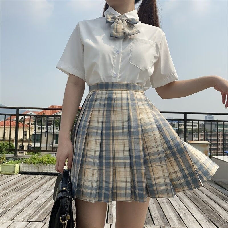 催关日系jk制服套装温柔一刀格裙山吹冰淇淋电竞少女jk短袖格裙百褶裙
