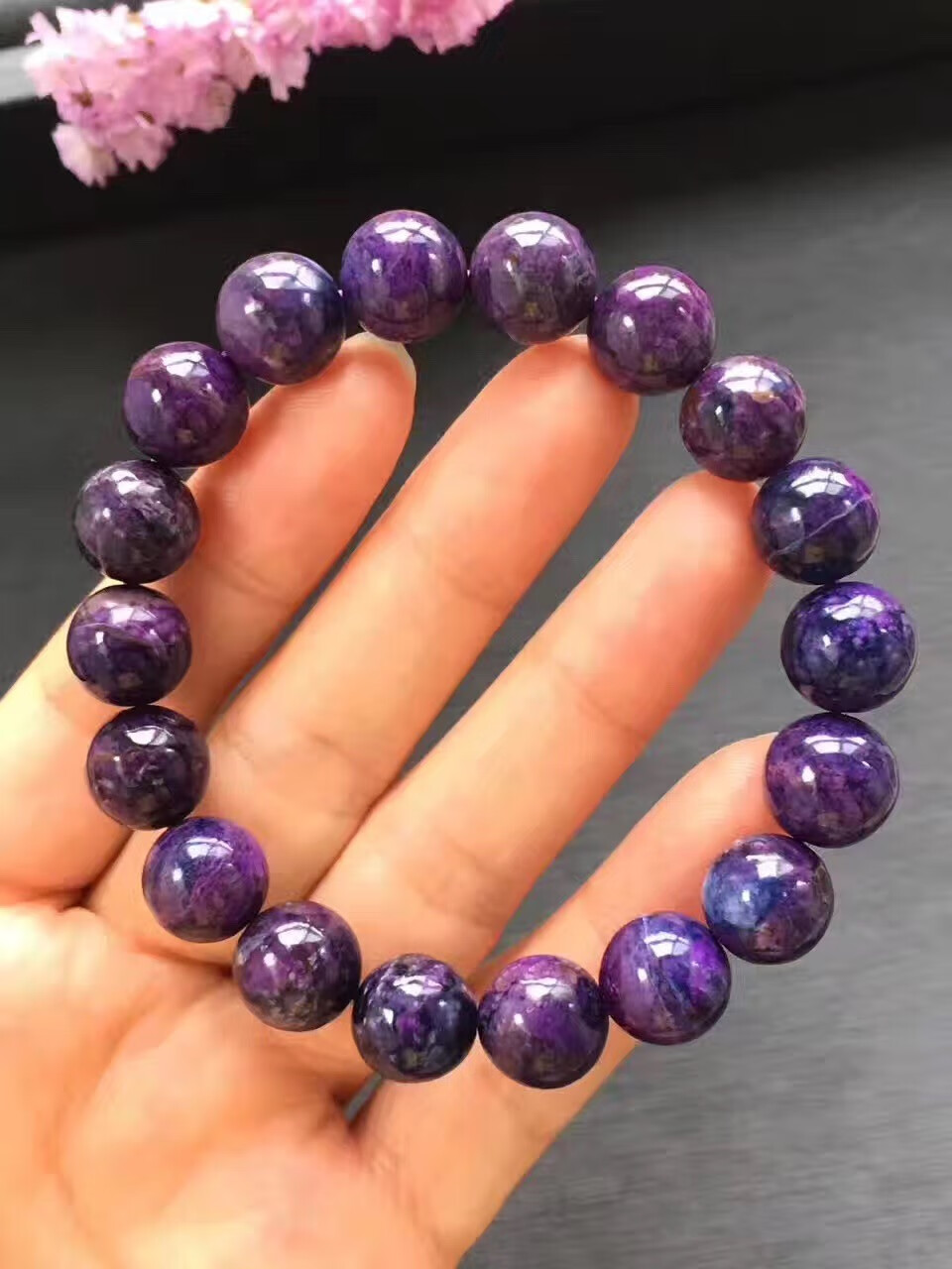 天然舒俱来皇家紫手链 男女佛珠108颗多圈苏纪石樱花紫手串配饰 9mm