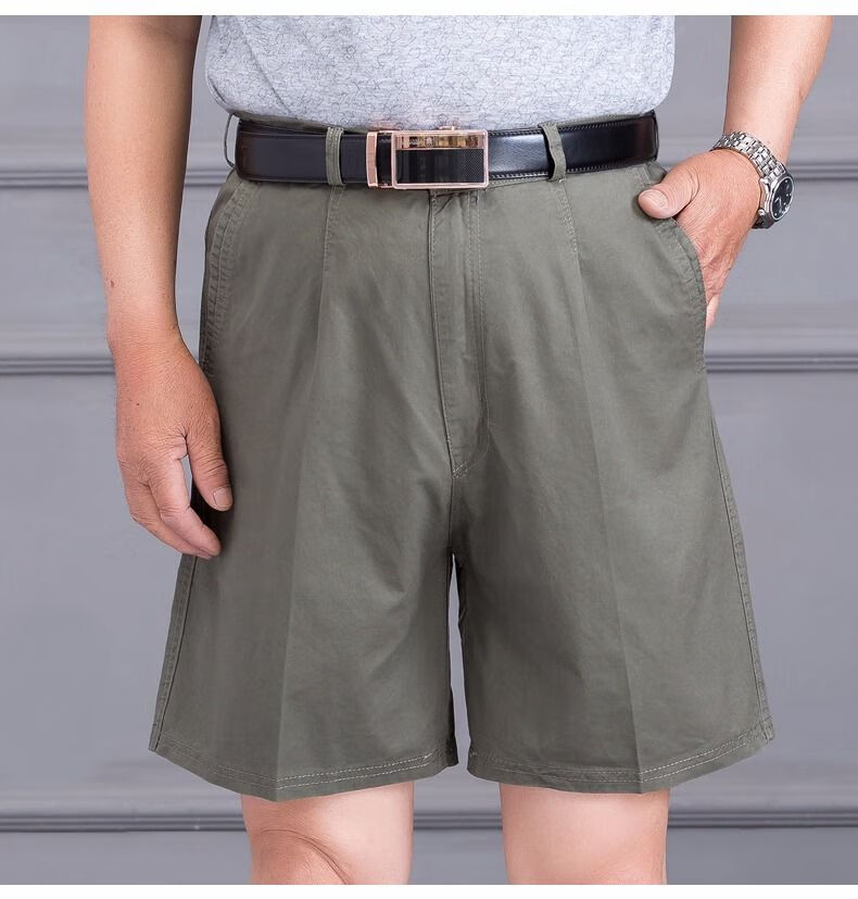 夏季爸爸西装短裤中年人男士宽松外穿五分裤40岁50中老年休闲卡其808