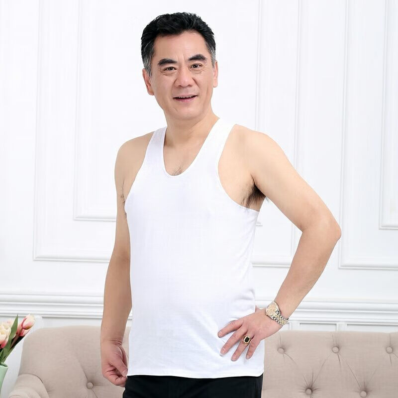 新款菊花牌中老年背心男士宽松短袖爸爸装汗衫爷爷t恤春秋天老头衫