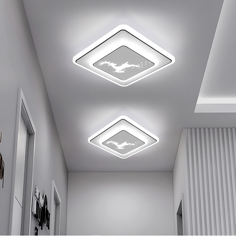 灯简约现代衣帽间创意玄关灯入户门厅吸顶灯暗装方形铁片小鹿三色变光