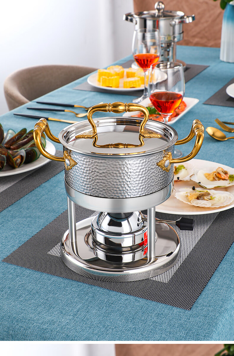 不锈钢酒精炉小火锅单人一人一锅家用高端锅具商用充气自助专用锅玻璃