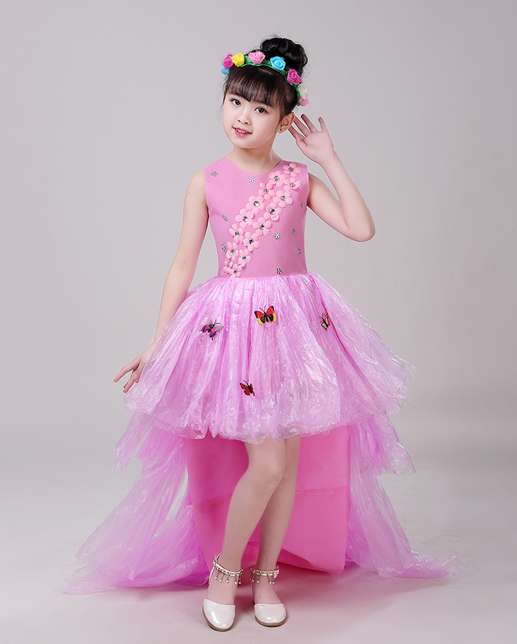 儿童环保服时装秀衣服演出服diy材料手工自制亲子走秀拖尾公主裙 白色